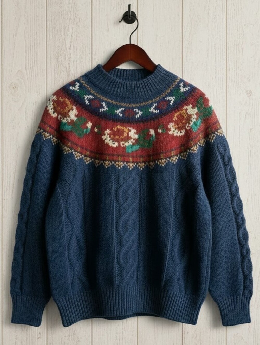 *VTG/NWT* GANT Navy Floral Knit Sweater With Cable Details